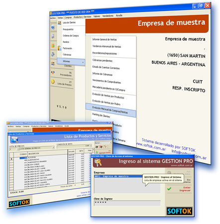 Pantallas del sistema GESTIONPRO